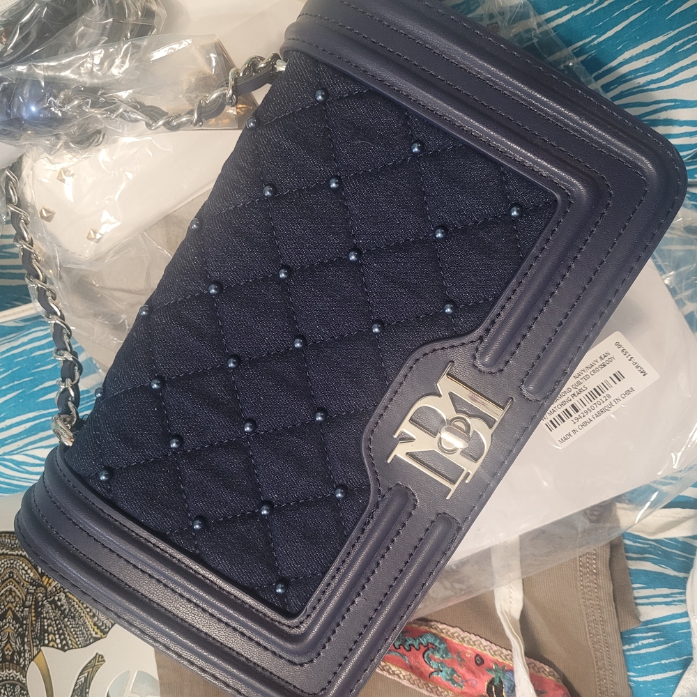 Badgley Mischka Blue Crossbody Bag with Quilted Design